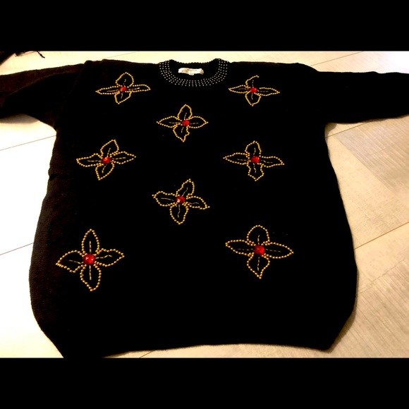 NEW-Rhinestones Black Cardigan Sweater Top - Picture 3 of 12